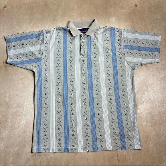 Vintage Arrow Tournament Golf Striped Polo Collared Sports Button Up Shirt - Picture 1 of 3
